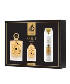 LAT-LATTAFA SET PRIDE THARWAH GOLD EDP 100ML+ EDP 20ML+PERFUMED SPRAY 200 ML+REF